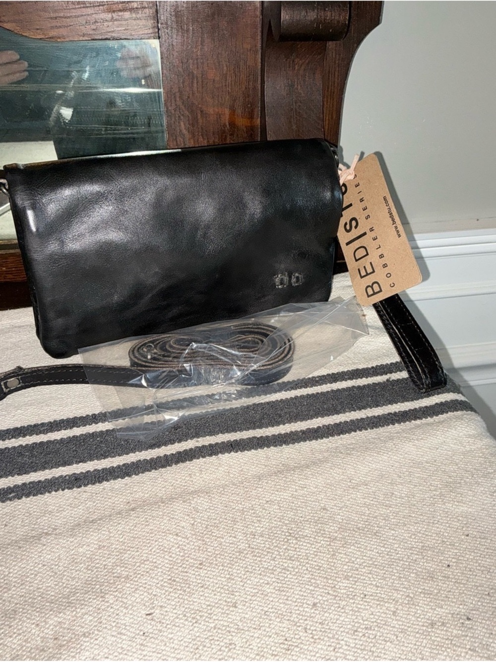 NWT Bed Stu Leather Cadence Wallet Wristlet Crossbody Bag Black Rustic MSRP $179
